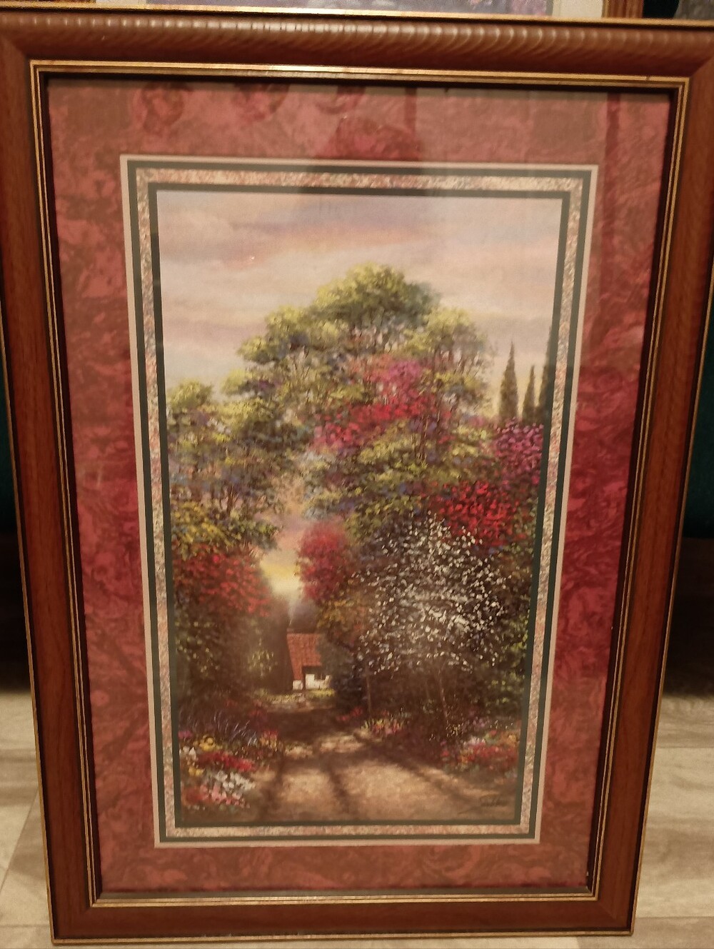 Home Interiors Framed Landscape Wall Art with Cottage & Lush Trees